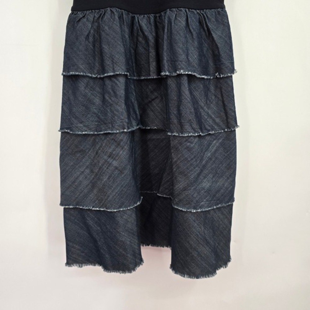 Theory Womens P/S Tiered Denim Look Fit & Flare Dress Black Blue Sleeveless - Picture 6 of 10